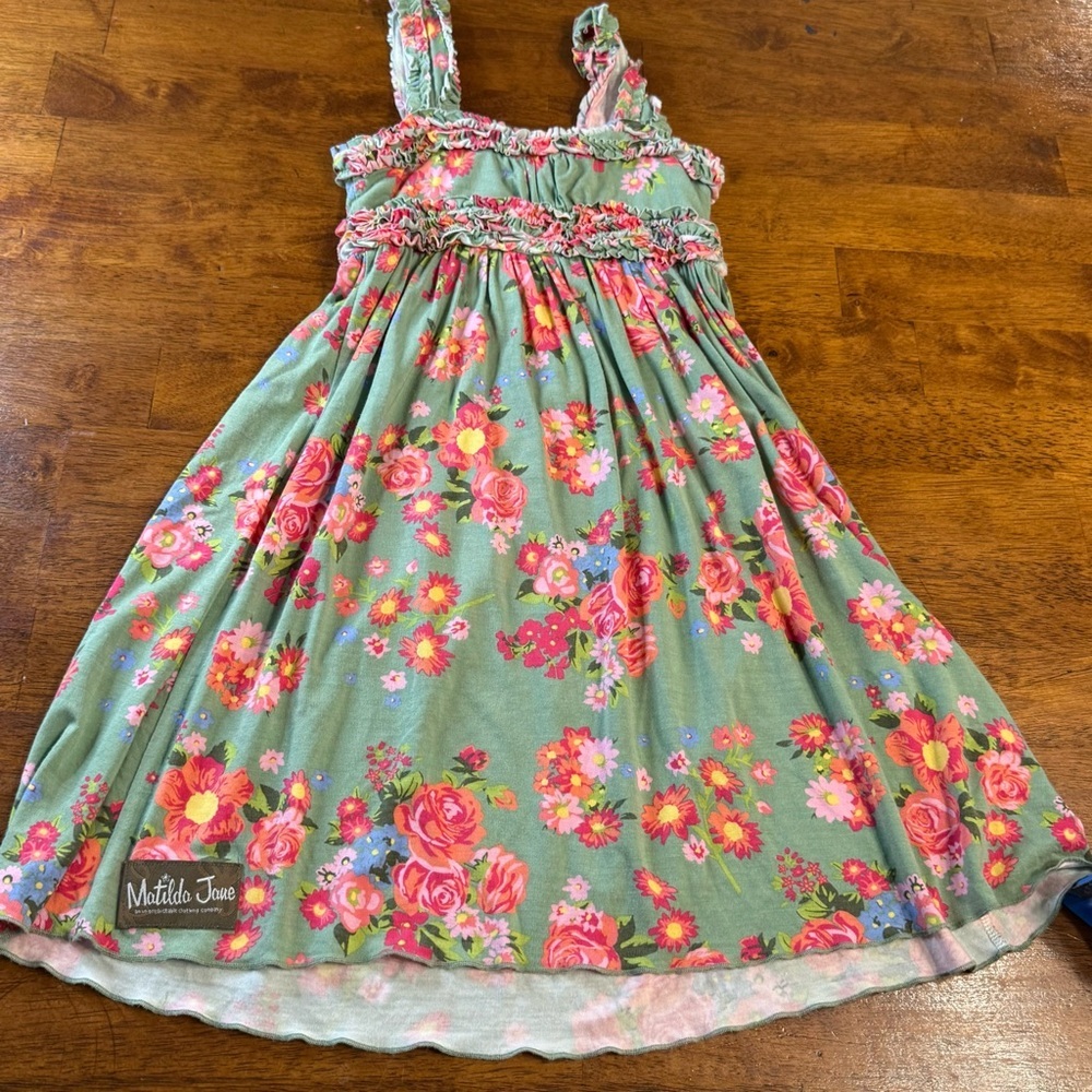 Matilda Jane Island Emilia Dress Kids Size 8 Pink Green Floral Ruffle - Picture 4 of 7